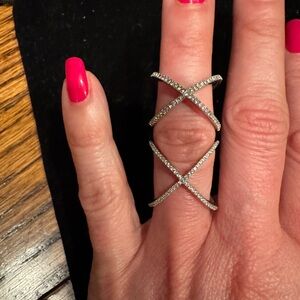 Elegant Silver Crisscross Ring set of two size 6